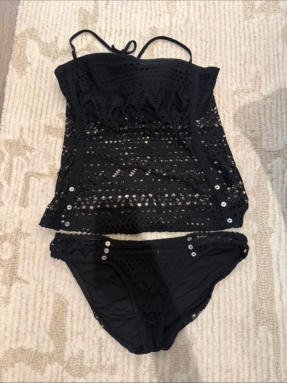 Robin Piccone Black Crochet Tankini Set